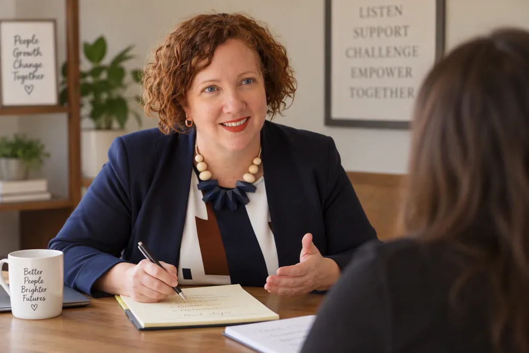 Dr Michelle Joosse in conversation with a client, taking notes
